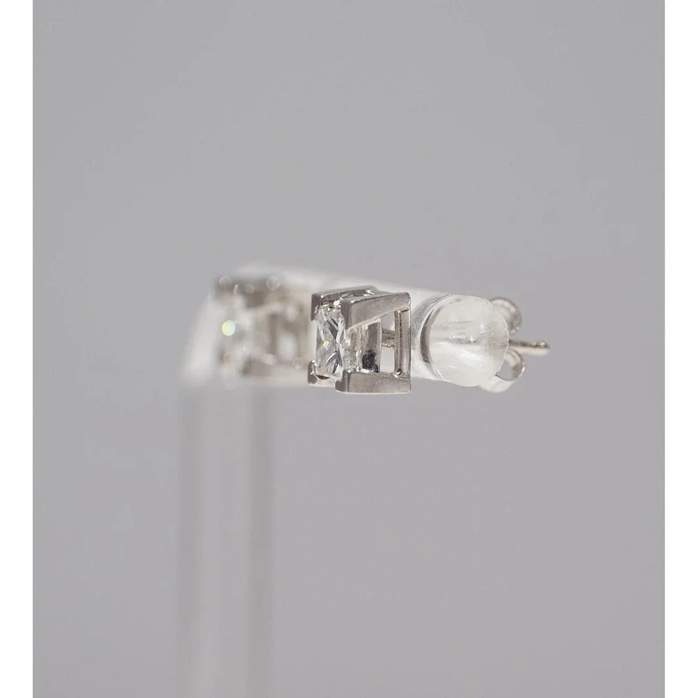 Vintage 14k Solid White Gold Natural‎ High Quality Princess Cut Diamond Earrings
